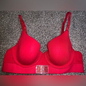 Victoria's Secret Red Padded Underwire Bra with Rhinestone Accent